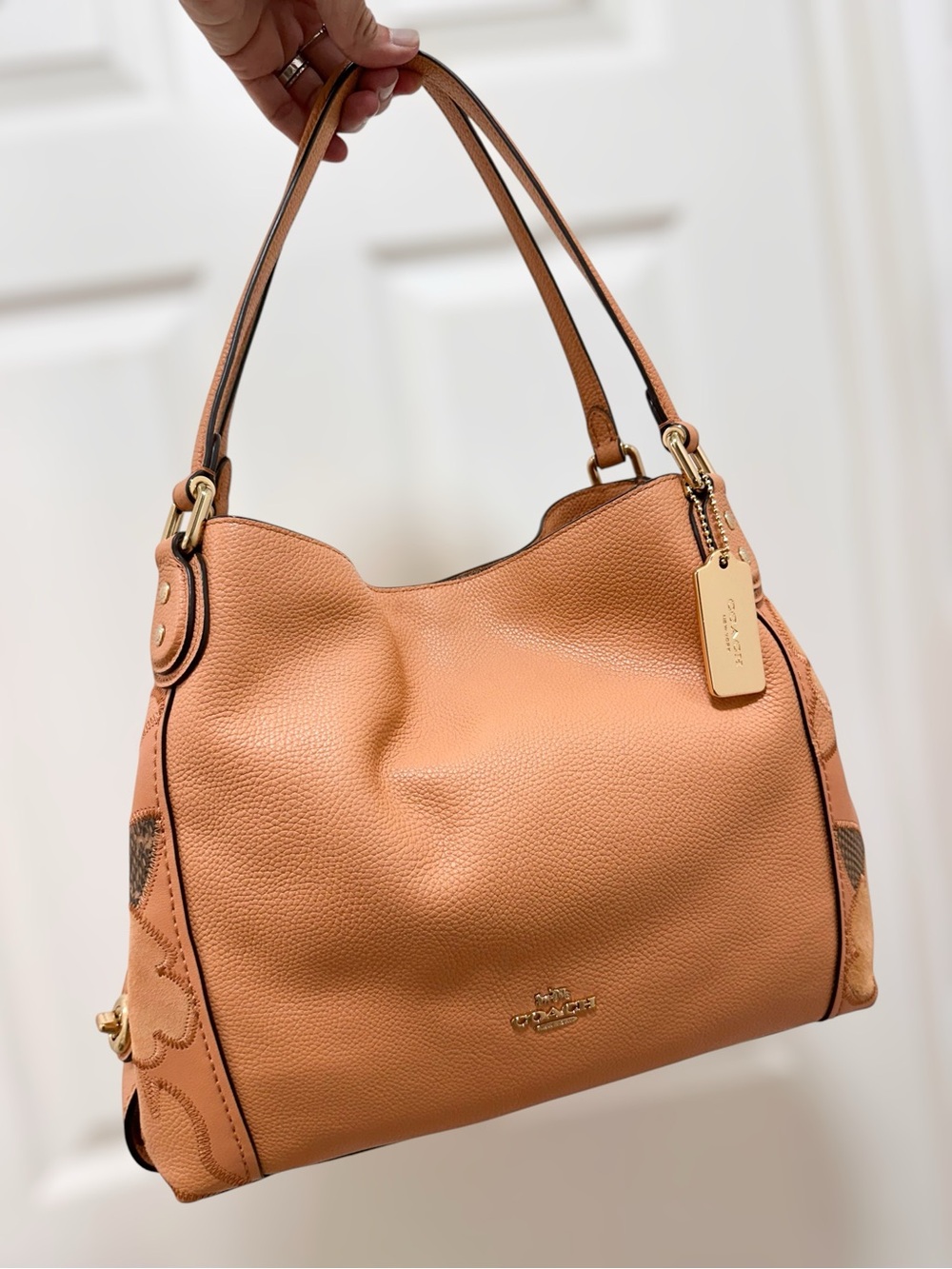 Coach Edie 31 Beechwood Pebble Leather Tea Rose Snakeskin Patchwork Shoulder Bag